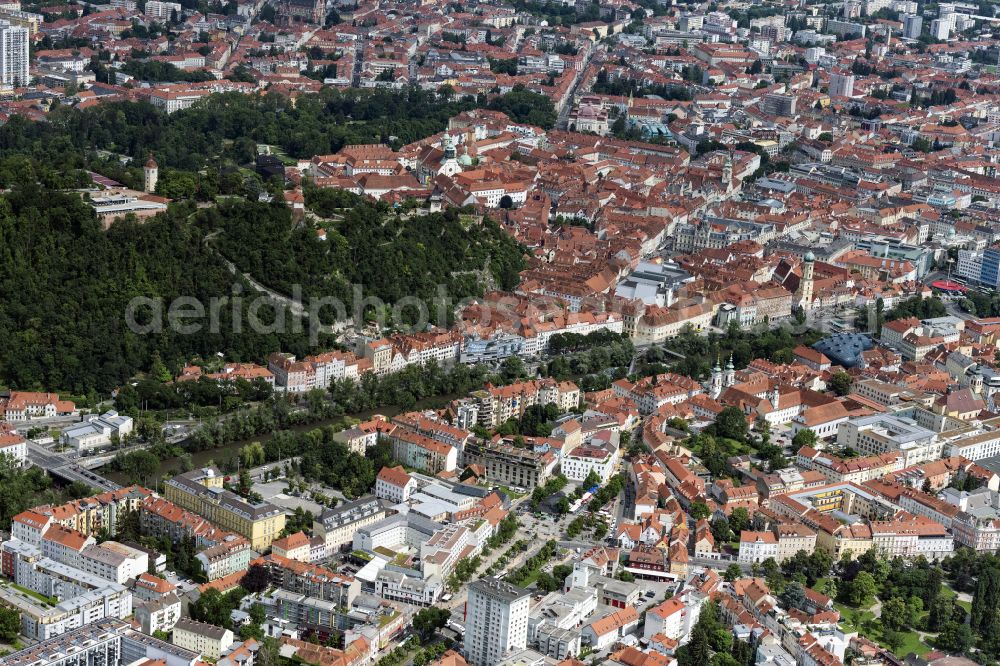 Aerial photograph Graz - City view on the river bank Mur in Graz in Steiermark, Austria