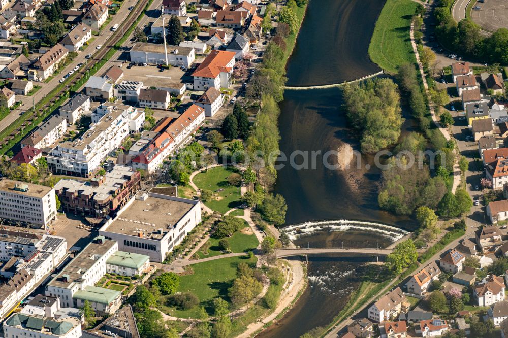 Aerial image Gaggenau - City view on the river bank of Murg in Gaggenau in the state Baden-Wuerttemberg, Germany
