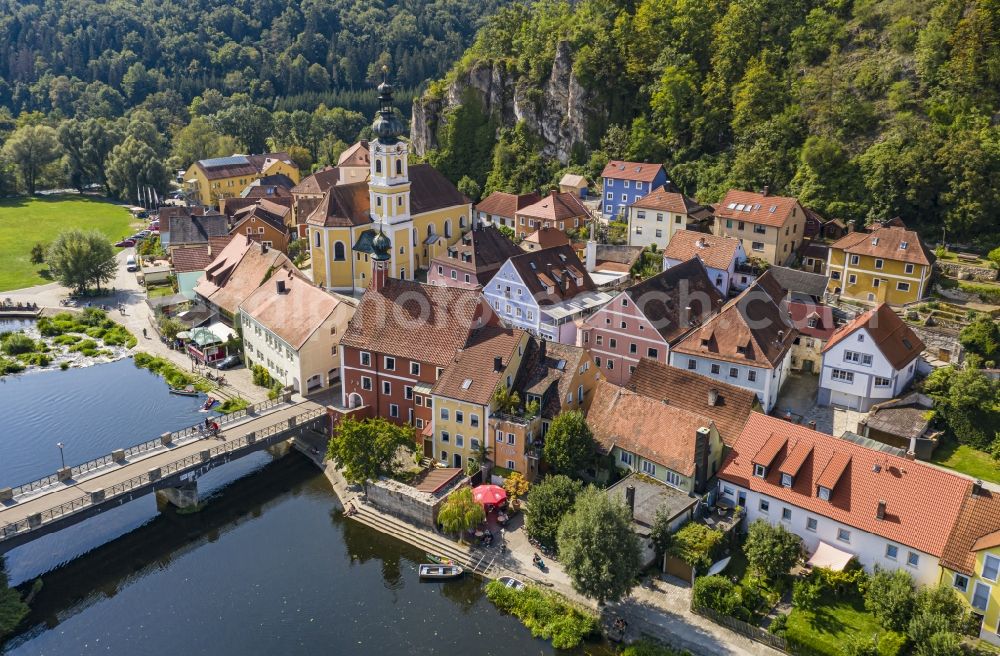 Aerial image Kallmünz - City view on the river bank of Naab in Kallmuenz in the state Bavaria, Germany