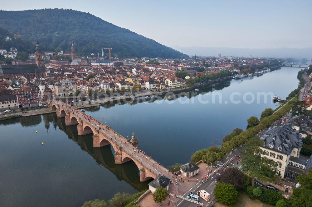 Aerial image Heidelberg - City view on the river bank of the river Neckar in Heidelberg in the state Baden-Wurttemberg, Germany