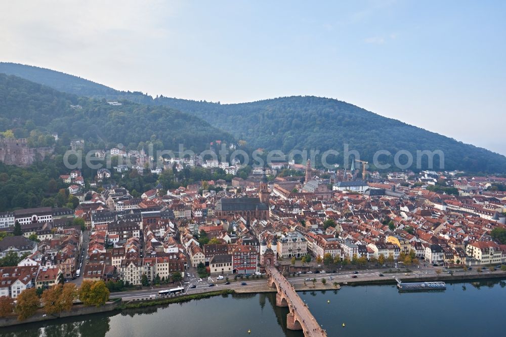Heidelberg from above - City view on the river bank of the river Neckar in Heidelberg in the state Baden-Wurttemberg, Germany
