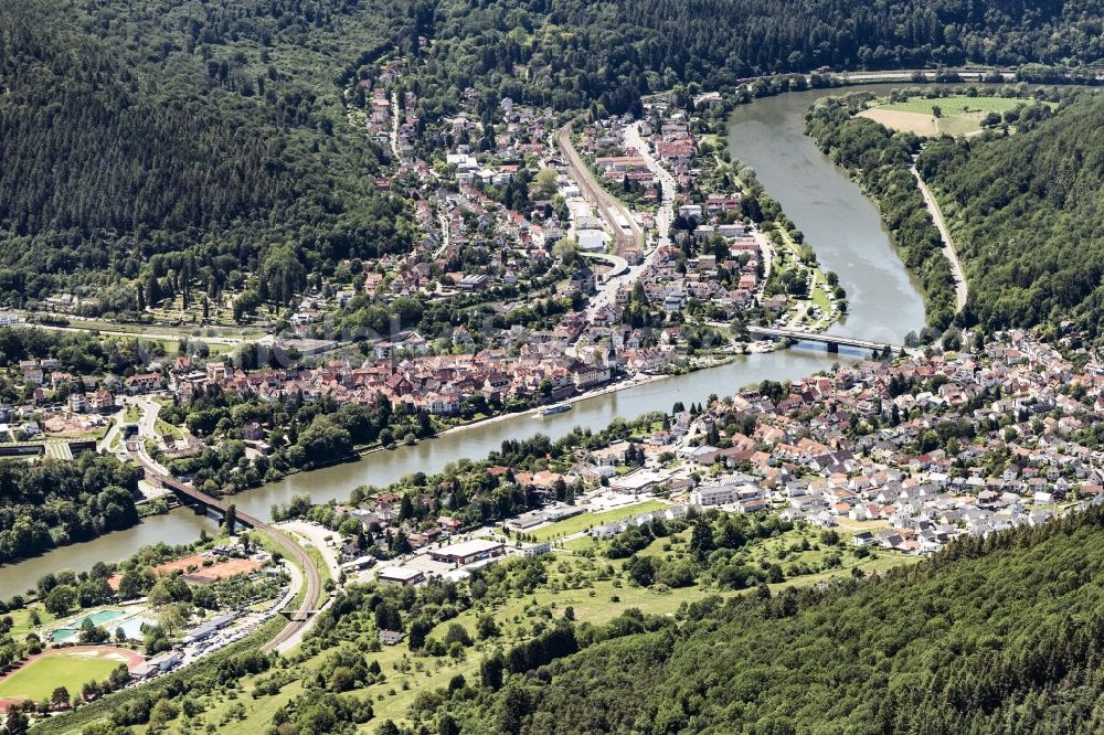 Neckargemünd from above - City view on the river bank of Neckar in the district Kleingemuend in Neckargemuend in the state Baden-Wurttemberg, Germany