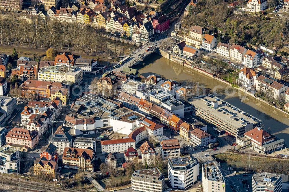 Tübingen from the bird's eye view: City view on the river bank of the river Neckar in Tuebingen in the state Baden-Wurttemberg, Germany