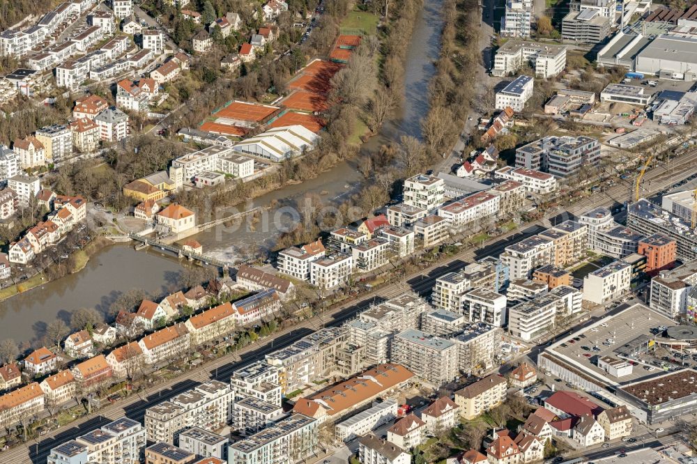 Aerial image Tübingen - City view on the river bank of the river Neckar in Tuebingen in the state Baden-Wurttemberg, Germany