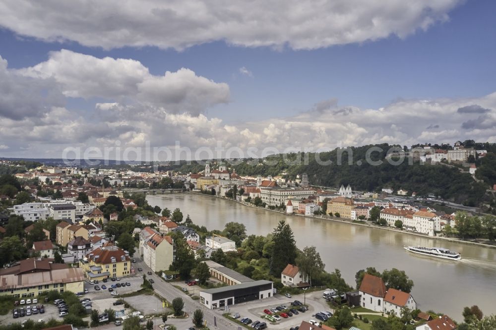 Aerial image Passau - City view on the river bank in Passau in the state Bavaria, Germany
