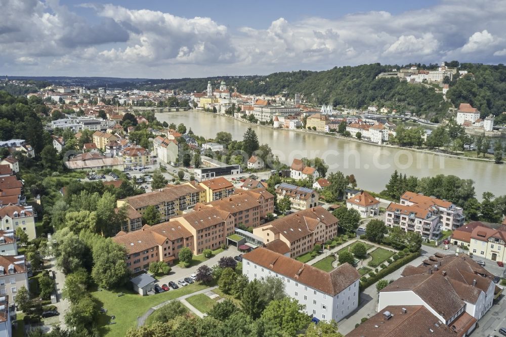 Aerial photograph Passau - City view on the river bank in Passau in the state Bavaria, Germany