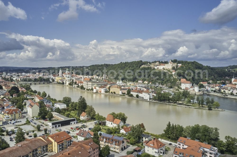 Passau from above - City view on the river bank in Passau in the state Bavaria, Germany