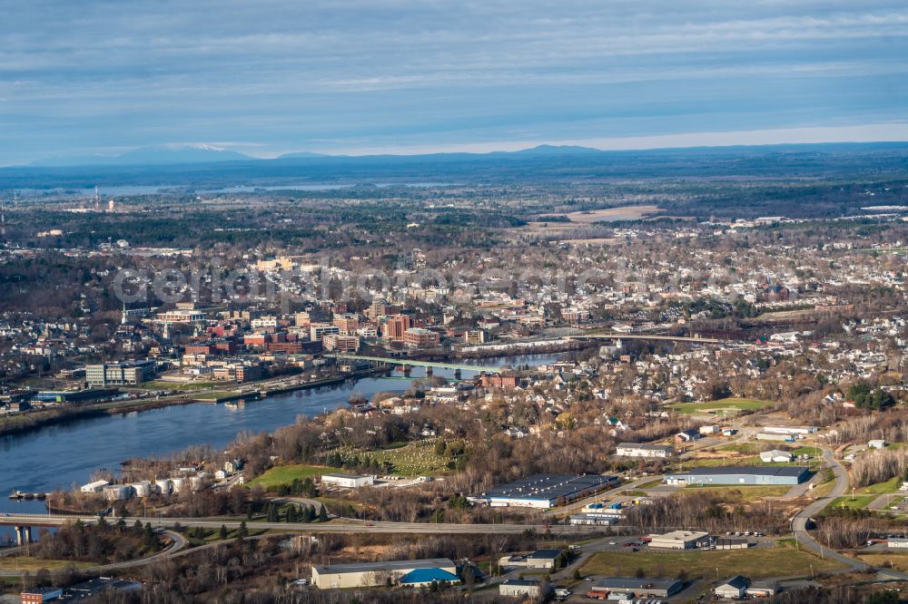 Bangor from above - City view on the river bank Penobscot River in Bangor in Maine, United States of America