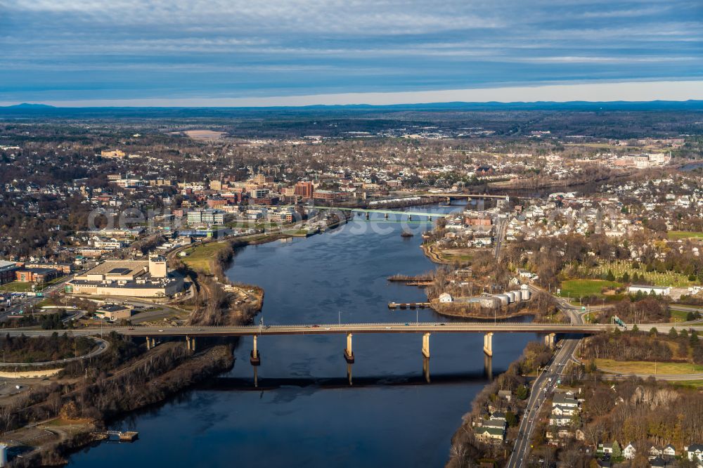 Aerial image Bangor - City view on the river bank Penobscot River in Bangor in Maine, United States of America