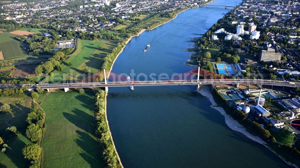 Bonn from above - City view on the river bank of the Rhine river in Bonn in the state North Rhine-Westphalia, Germany