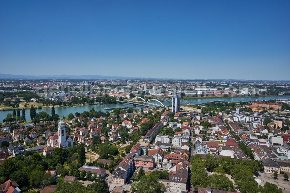 Aerial image Kehl - City view on the river bank on Rhein in Kehl in the state Baden-Wurttemberg, Germany