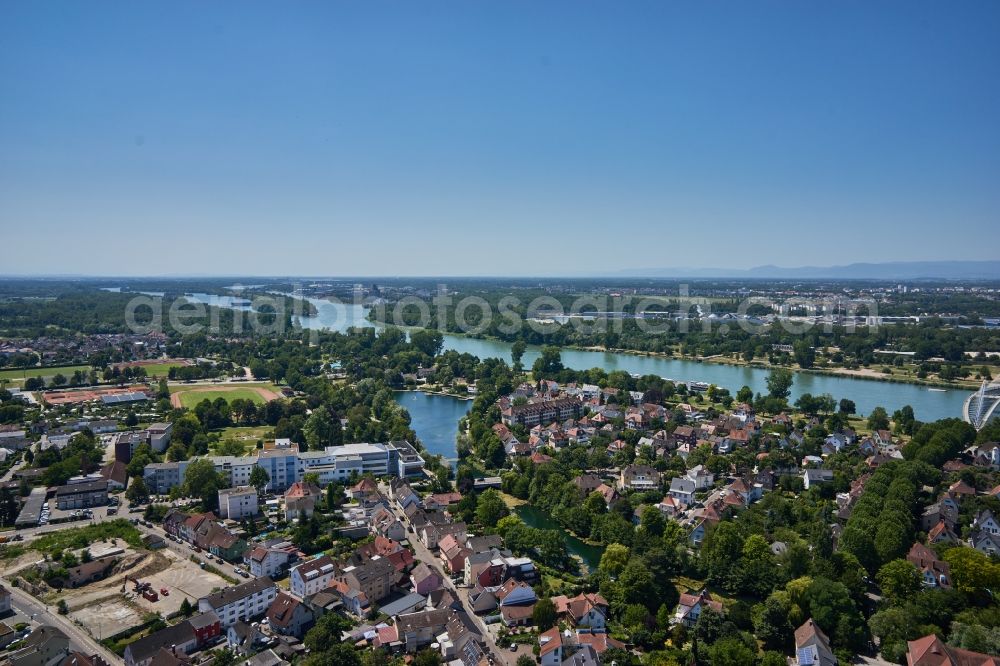 Kehl from above - City view on the river bank on Rhein in Kehl in the state Baden-Wurttemberg, Germany