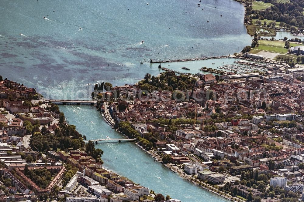 Aerial image Konstanz - City view on the river bank of the Rhine river in Konstanz in the state Baden-Wuerttemberg, Germany