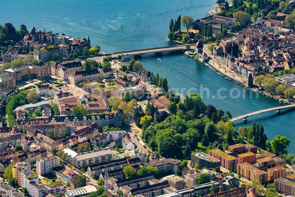 Aerial image Konstanz - City view on the river bank of the Rhein river in the district Petershausen-West in Konstanz in the state Baden-Wuerttemberg, Germany