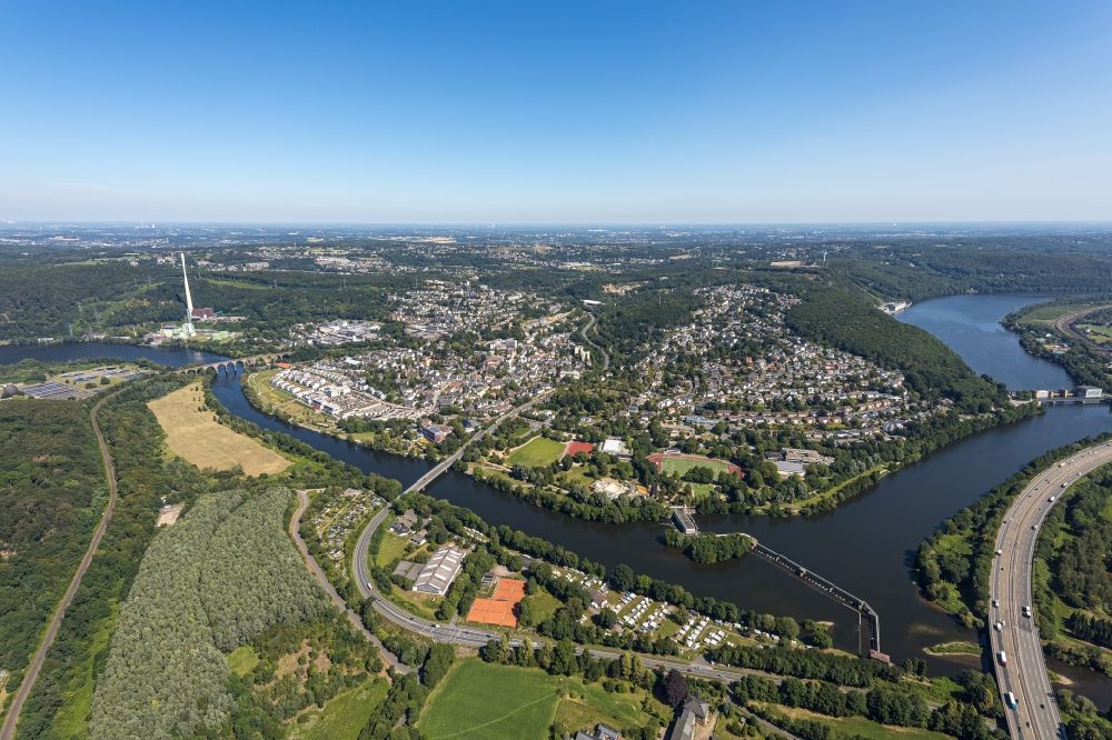 Herdecke from above - City view on the river bank the Ruhr in Herdecke in the state North Rhine-Westphalia, Germany