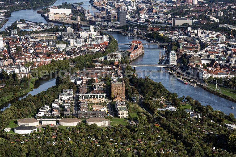 Bremen from above - City view on the river bank of the Weser river in Bremen, Germany