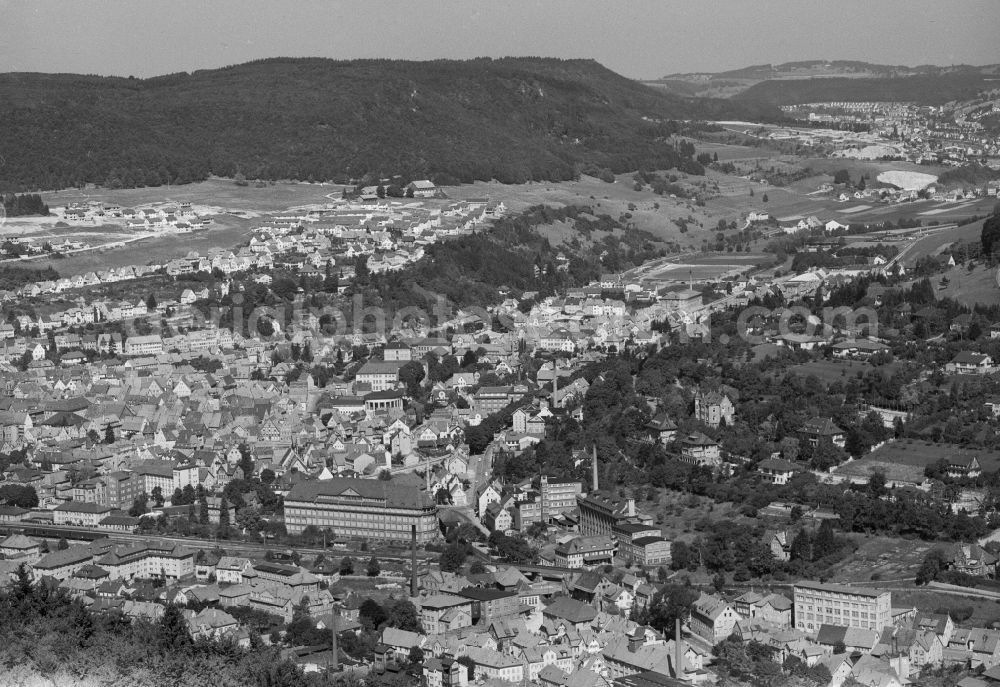 Albstadt from above - City view of the inner city area in the valley surrounded by mountains in the district Ebingen in Albstadt in the state Baden-Wuerttemberg, Germany