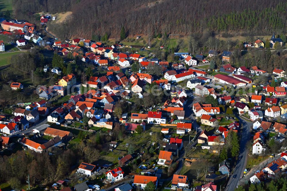 Aerial image Martinroda - City view of the inner city area in the valley surrounded by mountains in Martinroda in the state Thuringia, Germany