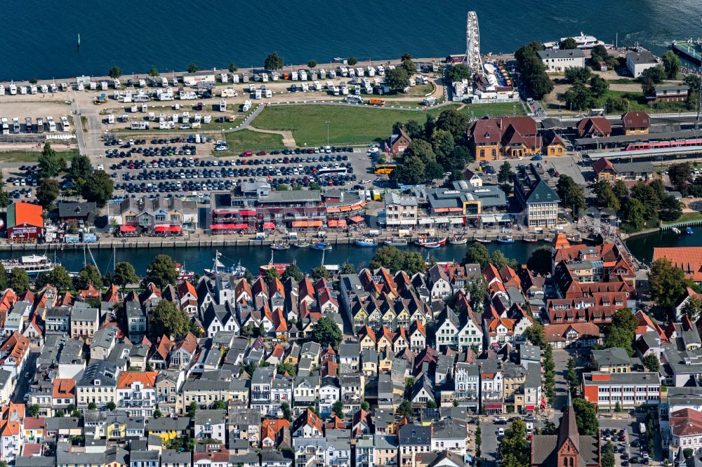Aerial image Warnemünde - City view in the urban area of a??a??Warnemuende on the Baltic Sea coast in the state Mecklenburg-West Pomerania, Germany