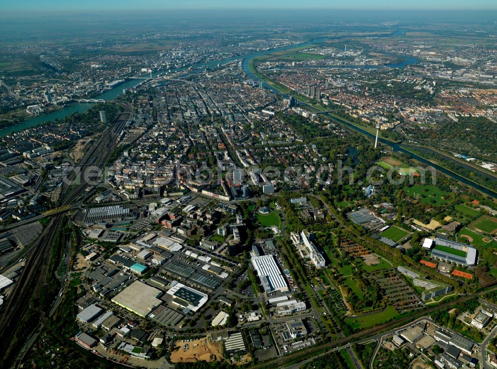 Mannheim from the bird's eye view: City view from the center of the city of Mannheim in Baden-Württemberg