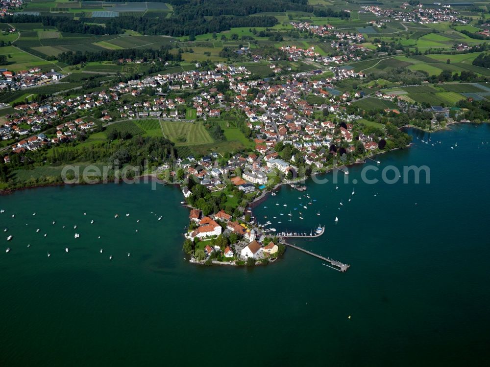 Wasserburg (Bodensee) from above - City view from the center of the town of Wasserburg (Bodensee) in Bavaria
