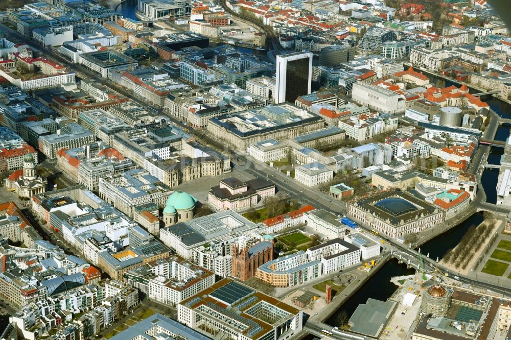 Berlin from above - Downtown area with a view of Bebelplatz, Kupfergraben, Lustgarten, Musumsinsel and boulevard Unter den Linden in the Mitte district in Berlin, Germany