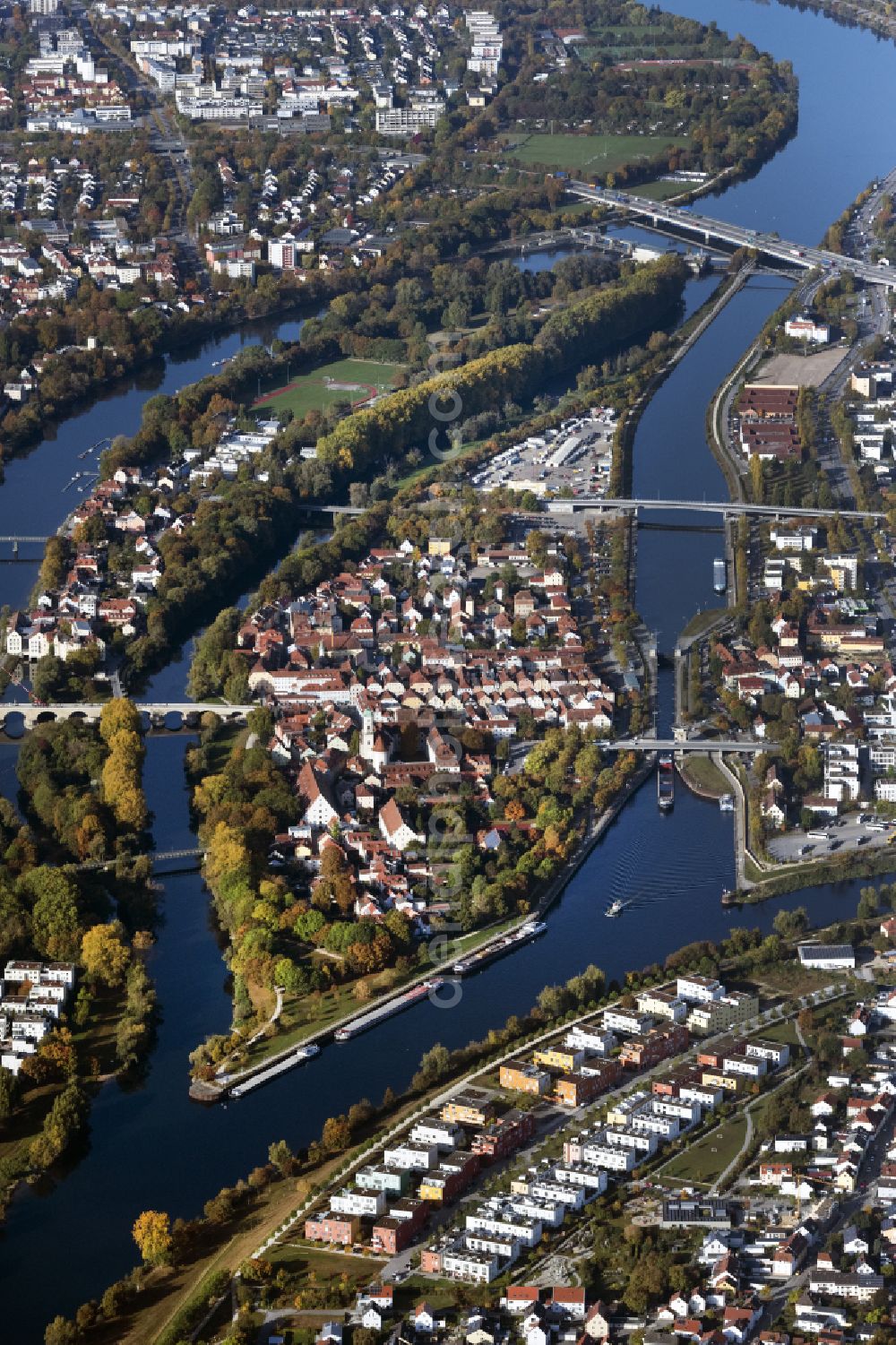 Aerial image Regensburg - The district Stadtamhof in Regensburg in the state Bavaria, Germany