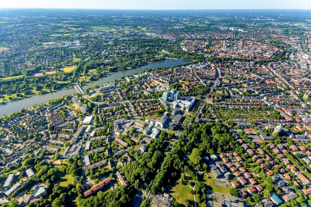 Aerial photograph Münster - General overview and urban area with outskirts and inner city area in Muenster in the state North Rhine-Westphalia, Germany