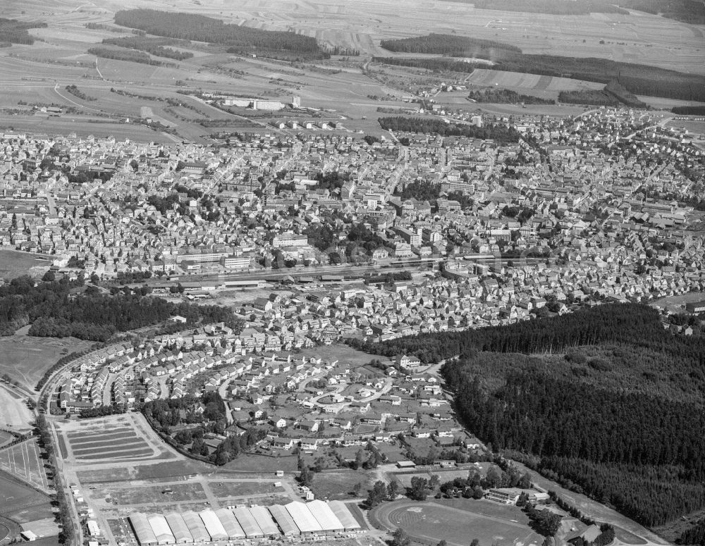 Schwenningen from above - City area with outside districts and inner city area in Schwenningen in the state Baden-Wuerttemberg, Germany