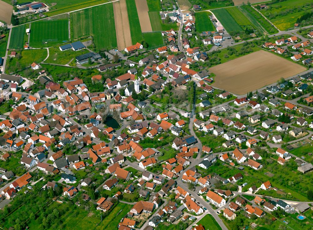 Asch from the bird's eye view: Urban area with outskirts and inner city area on the edge of agricultural fields and arable land in Asch in the state Baden-Wuerttemberg, Germany