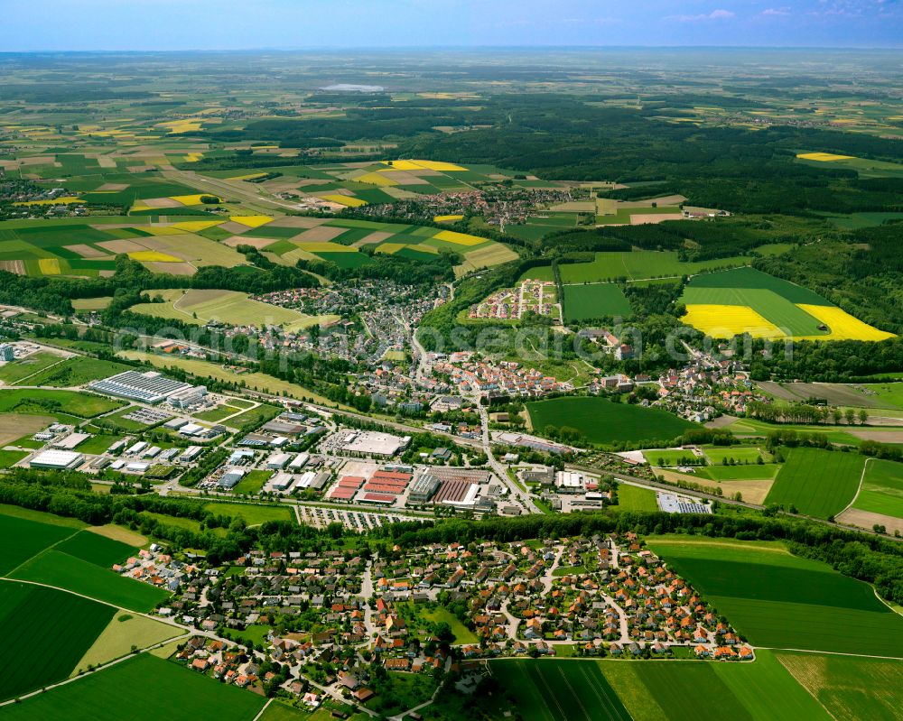 Biberach an der Riß from above - Urban area with outskirts and inner city area on the edge of agricultural fields and arable land in Biberach an der Riß in the state Baden-Wuerttemberg, Germany