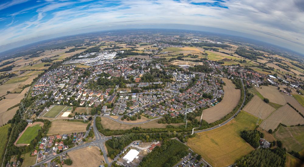 Aerial image Bork - Urban area with outskirts and inner city area on the edge of agricultural fields and arable land in Bork in the state North Rhine-Westphalia, Germany