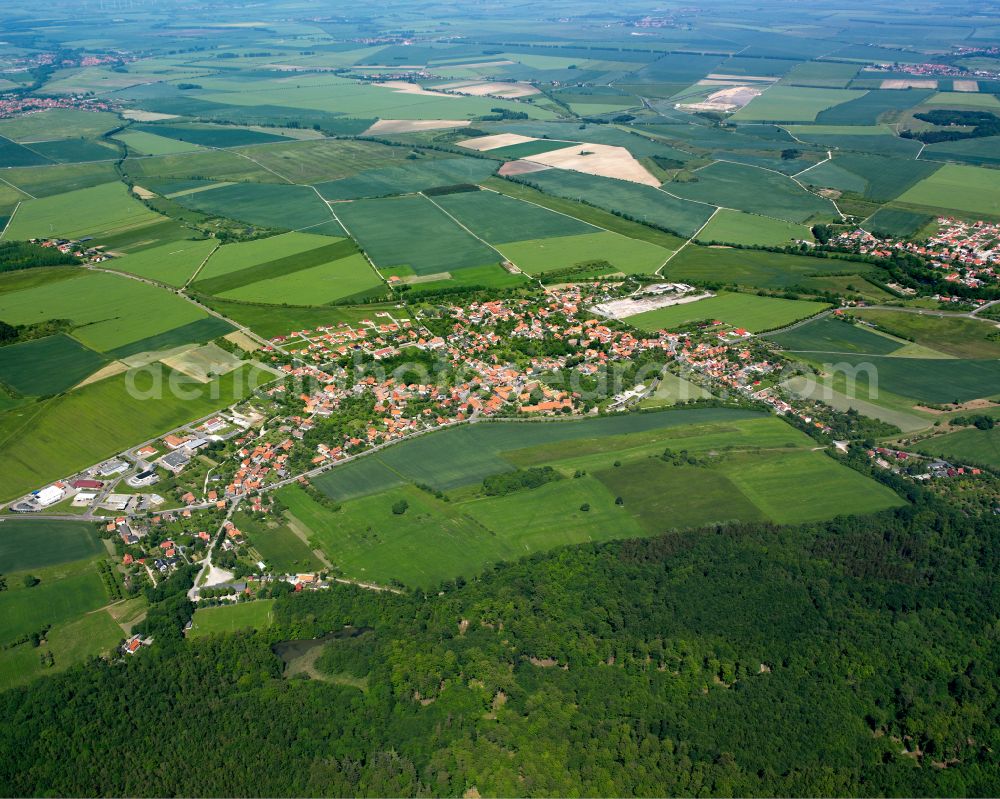 Aerial photograph Drübeck - Urban area with outskirts and inner city area on the edge of agricultural fields and arable land in Drübeck in the state Saxony-Anhalt, Germany