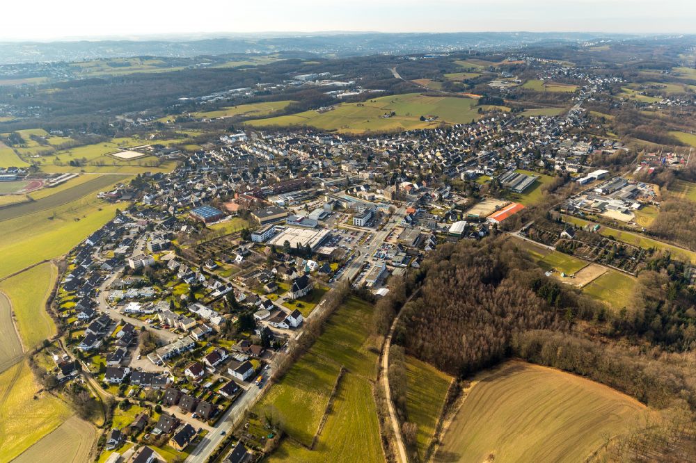 Hasslinghausen from above - Urban area with outskirts and inner city area on the edge of agricultural fields and arable land in Hasslinghausen in the state North Rhine-Westphalia, Germany