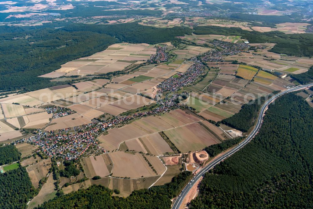 Aerial photograph Oberndorf - Urban area with outskirts and inner city area on the edge of agricultural fields and arable land in Oberndorf in the state Bavaria, Germany