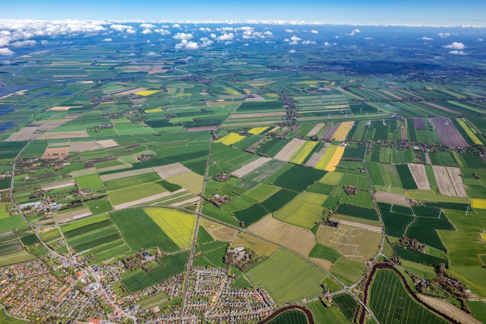 Aerial image Otterndorf - Urban area with outskirts and inner city area on the edge of agricultural fields and arable land in Otterndorf in the state Lower Saxony, Germany