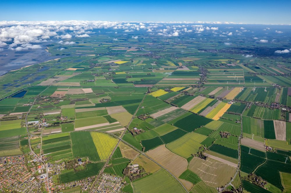 Otterndorf from above - Urban area with outskirts and inner city area on the edge of agricultural fields and arable land in Otterndorf in the state Lower Saxony, Germany
