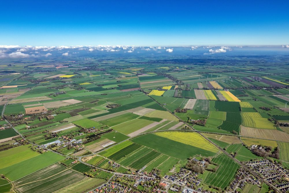 Aerial image Otterndorf - Urban area with outskirts and inner city area on the edge of agricultural fields and arable land in Otterndorf in the state Lower Saxony, Germany