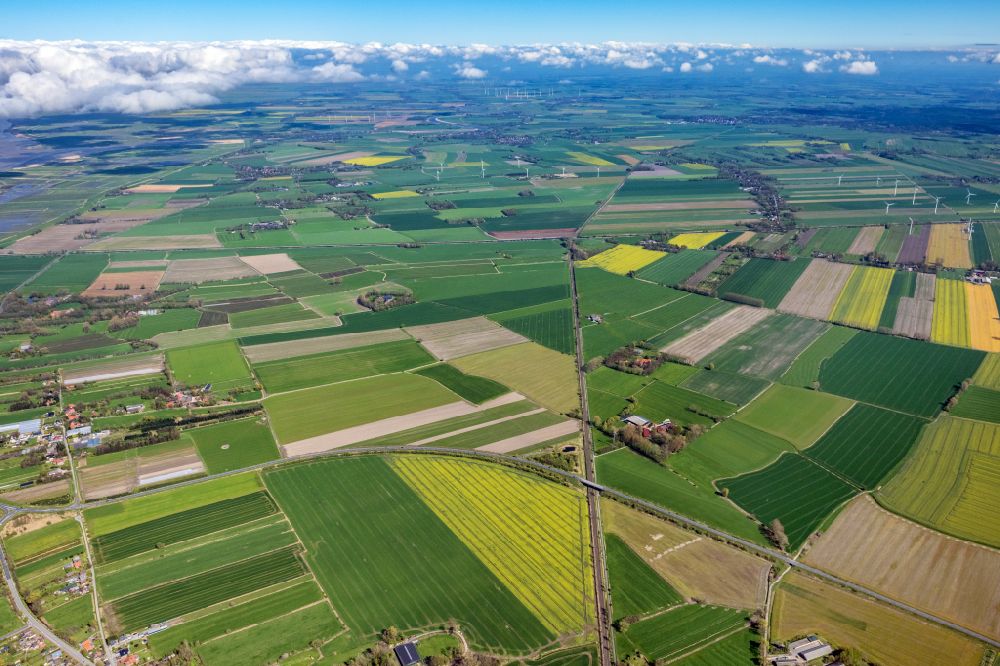 Otterndorf from above - Urban area with outskirts and inner city area on the edge of agricultural fields and arable land in Otterndorf in the state Lower Saxony, Germany
