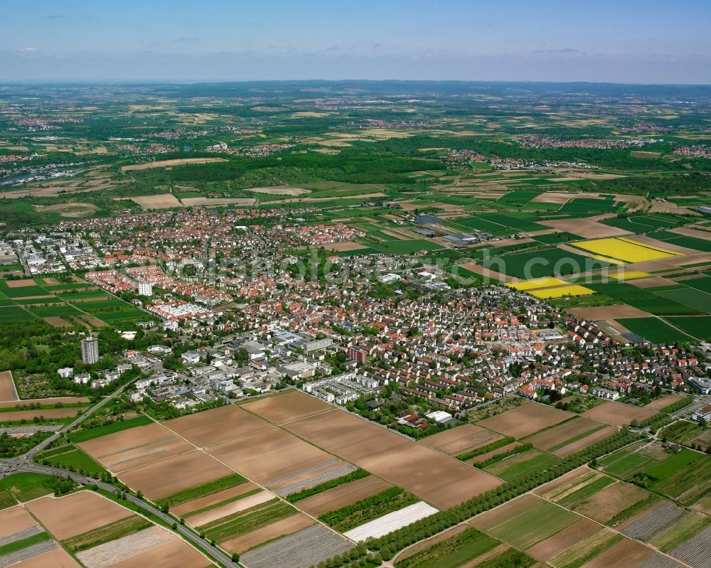Schmiden from above - Urban area with outskirts and inner city area on the edge of agricultural fields and arable land in Schmiden in the state Baden-Wuerttemberg, Germany