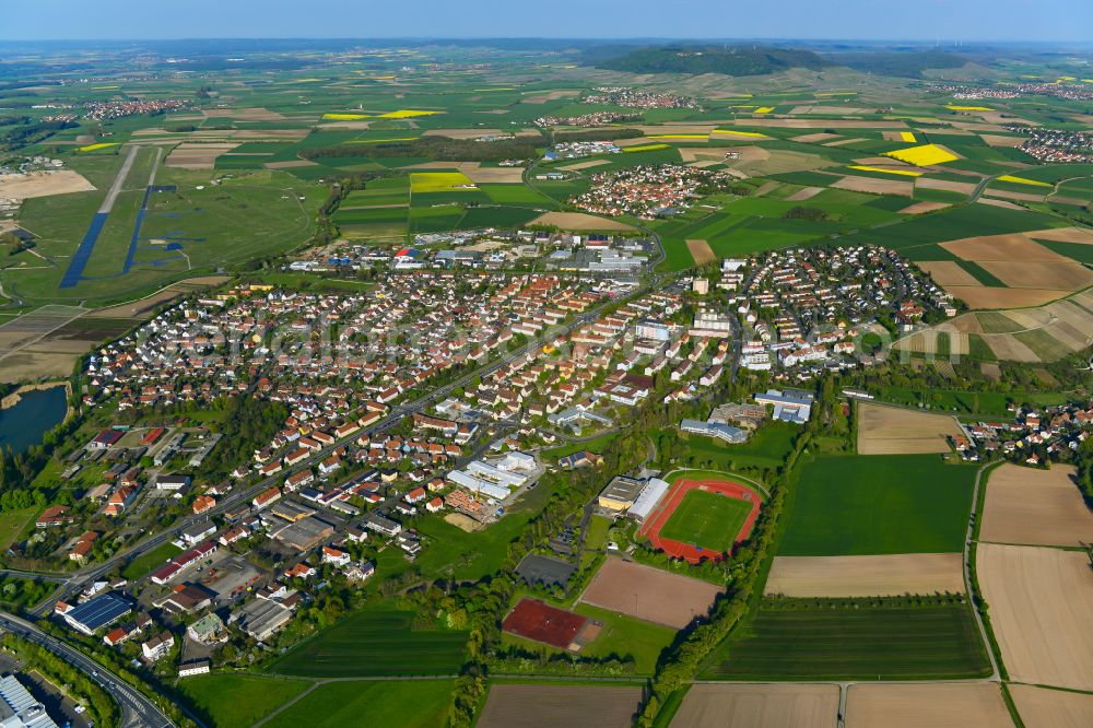 Siedlung from above - Urban area with outskirts and inner city area on the edge of agricultural fields and arable land in Siedlung in the state Bavaria, Germany