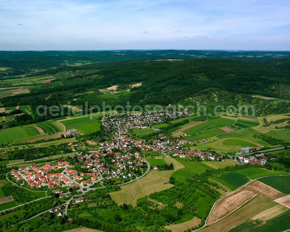 Aerial image Steinbach - Urban area with outskirts and inner city area on the edge of agricultural fields and arable land in Steinbach in the state Baden-Wuerttemberg, Germany