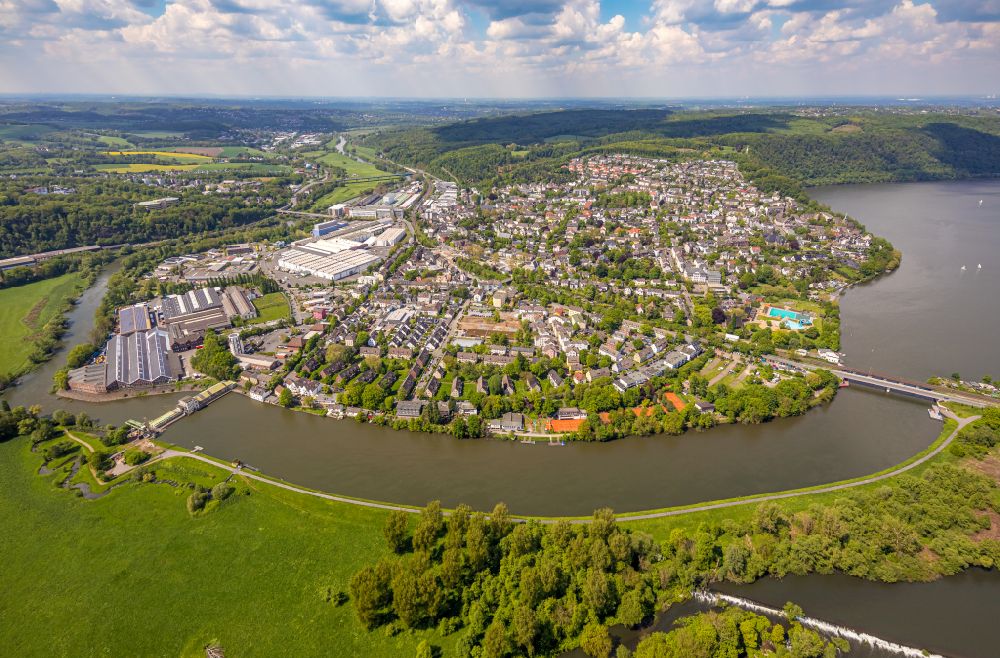 Volmarstein from the bird's eye view: Urban area with outskirts and inner city area on the edge of agricultural fields and arable land in Volmarstein at Ruhrgebiet in the state North Rhine-Westphalia, Germany
