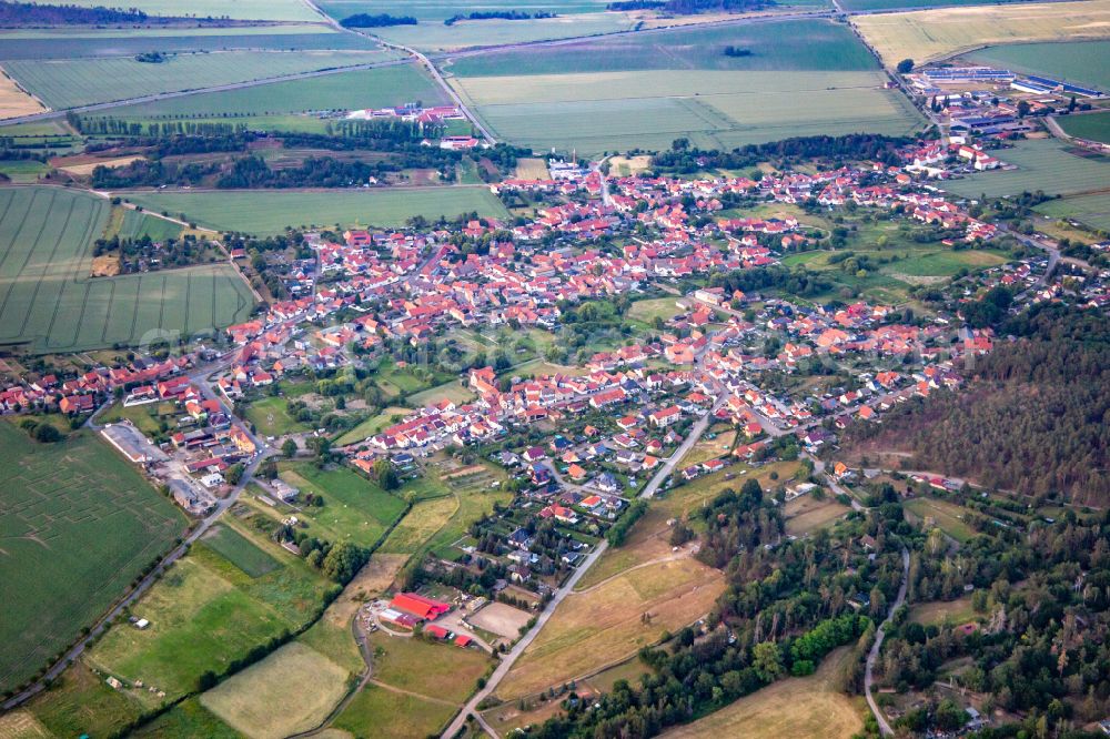 Aerial photograph Westerhausen - Urban area with outskirts and inner city area on the edge of agricultural fields and arable land in Westerhausen Harz in the state Saxony-Anhalt, Germany
