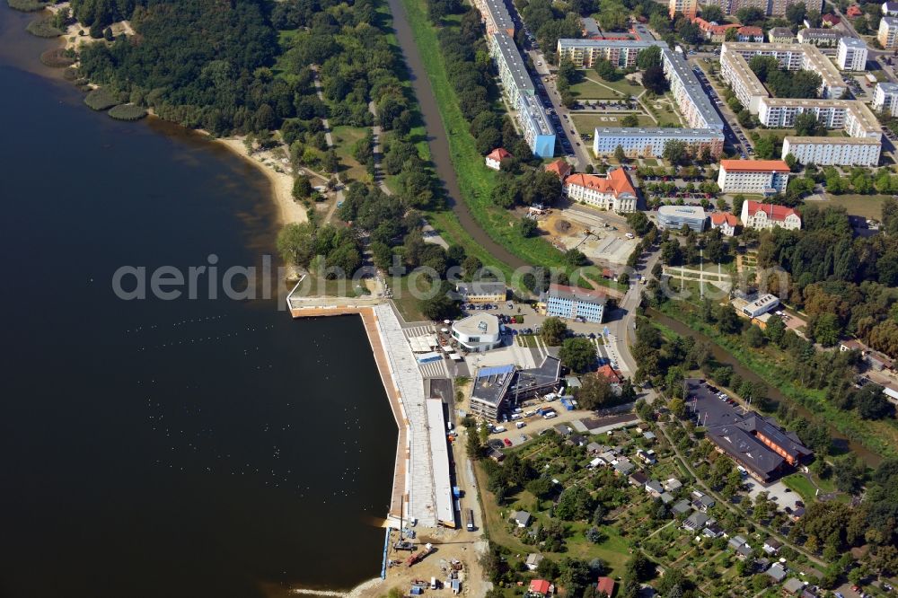 Aerial image Senftenberg - View of new construction of the city port Senftenberg at Senftenberger Lake in Brandenburg