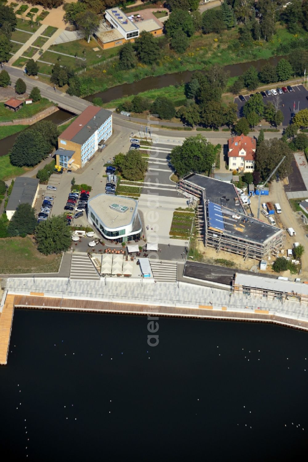 Aerial photograph Senftenberg - View of new construction of the city port Senftenberg at Senftenberger Lake in Brandenburg