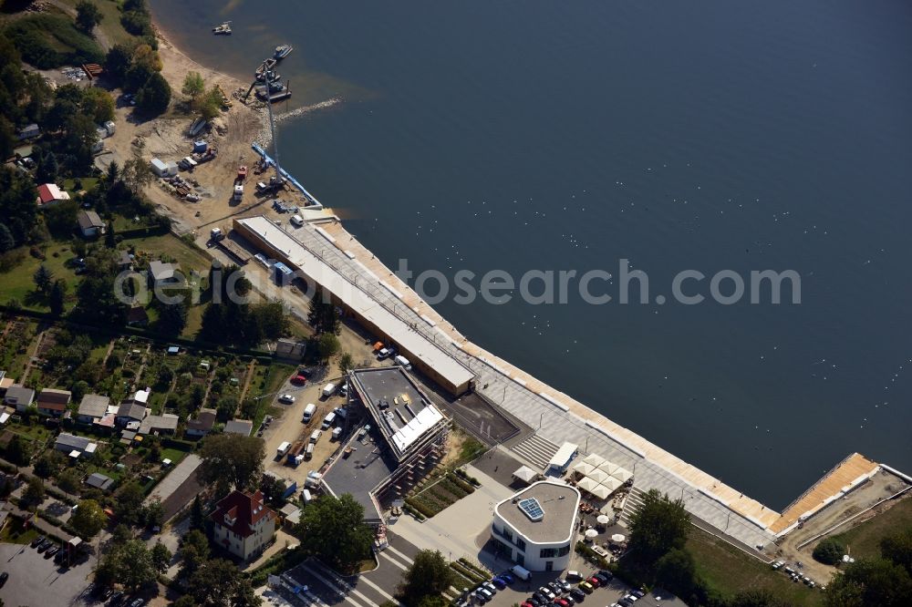 Aerial image Senftenberg - View of new construction of the city port Senftenberg at Senftenberger Lake in Brandenburg