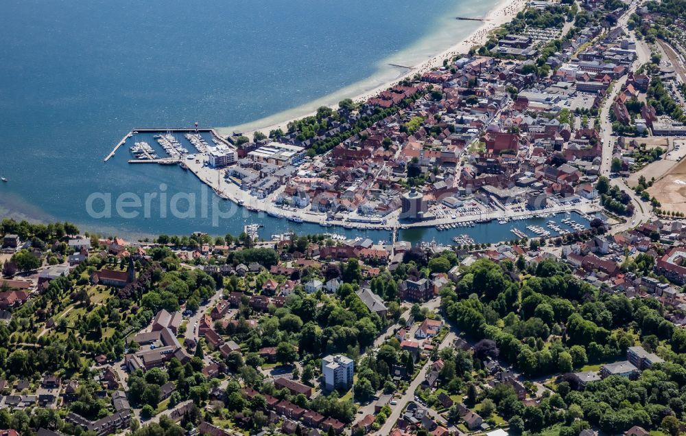 Eckernförde from above - City harbor with residential area and old town in Eckernfoerde in the state Schleswig-Holstein, Germany