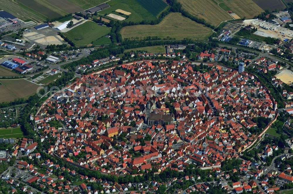 Nördlingen from the bird's eye view: Town center and the historical city center ring of Noerdlingen in Bavaria