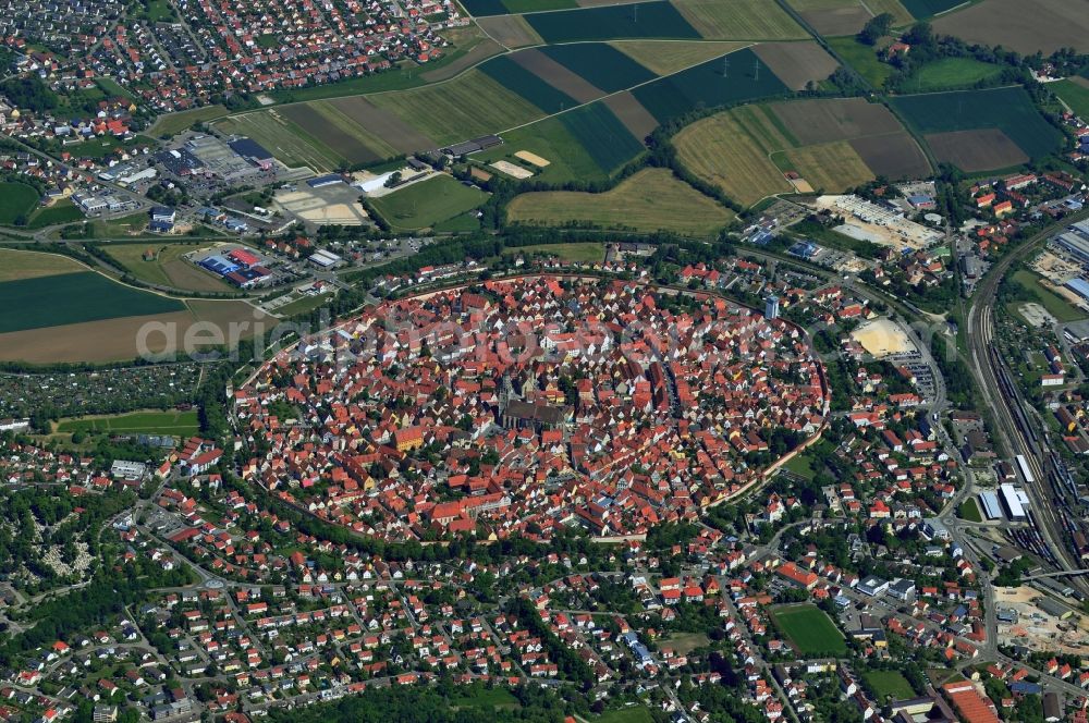 Nördlingen from above - Town center and the historical city center ring of Noerdlingen in Bavaria